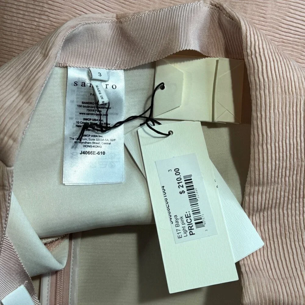 NWT Sandro Baya Flared Textured Crepe Mini Skirt Baby Pink Size 3 Large MSRP 210